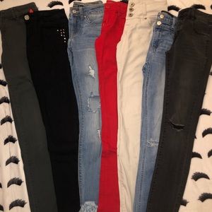 Jeans, khakis, colored pants.